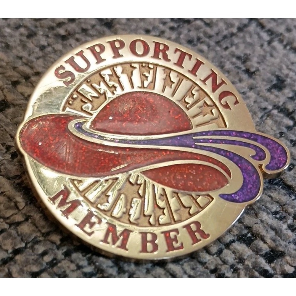 2012 Red Hat Society Supporting Member Sparkle Lapel Pin Gold Tone Tie Tac